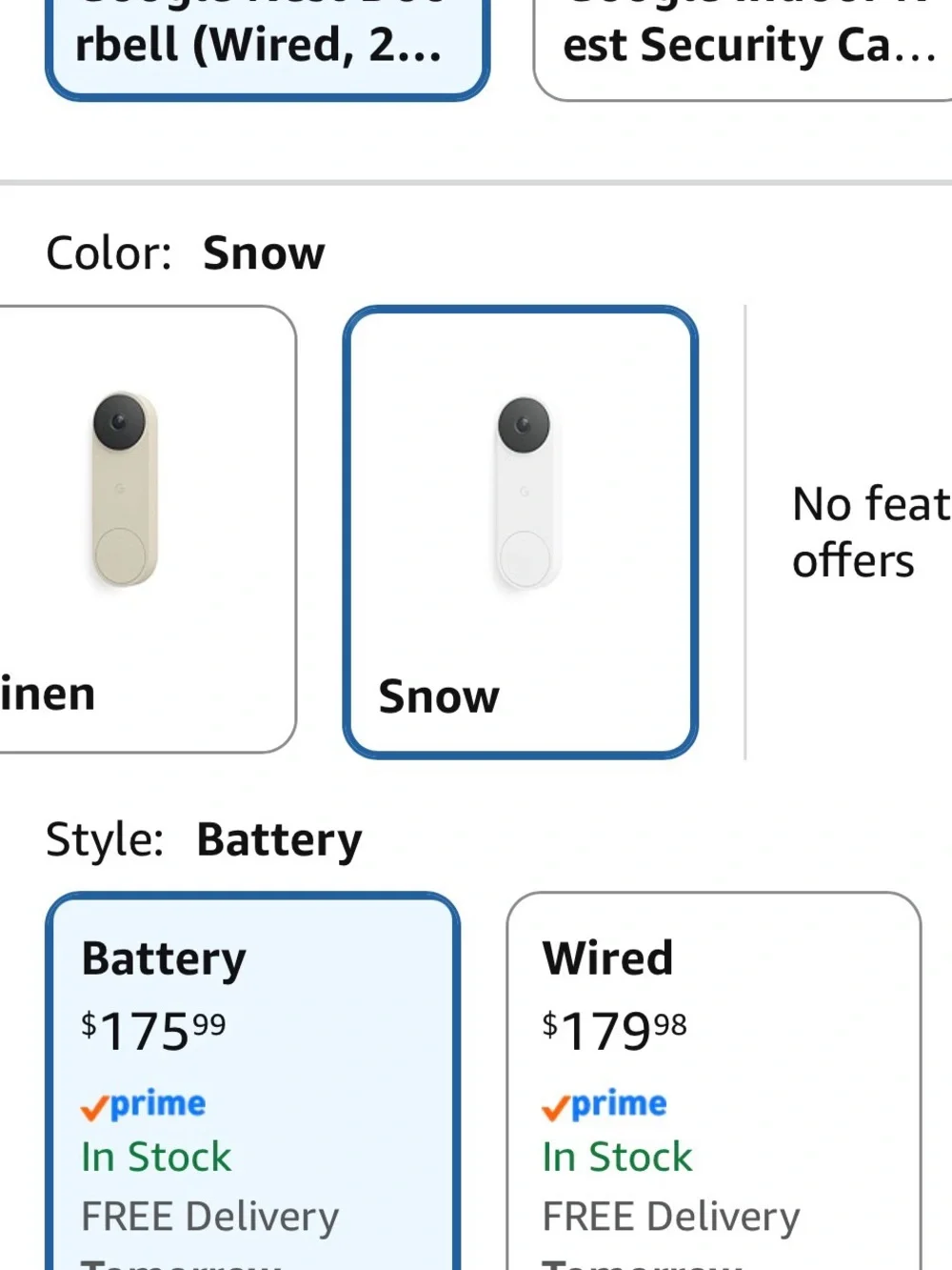 Google Nest Doorbell (Battery) WiFi digital zoom , HD, 24/7 live, Night vision